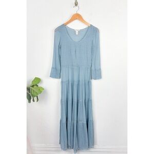 Sundance Blue Silk Blend Sheer Tiered Maxi Dress Sz XS